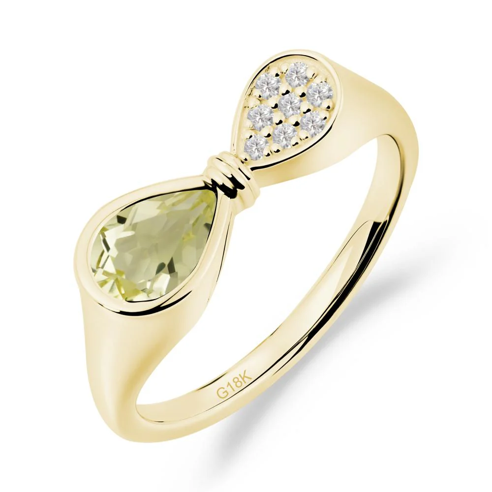Teardrop Lemon Quartz Pave Bow Ring - Image 3