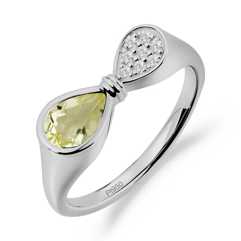 Teardrop Lemon Quartz Pave Bow Ring - Image 5