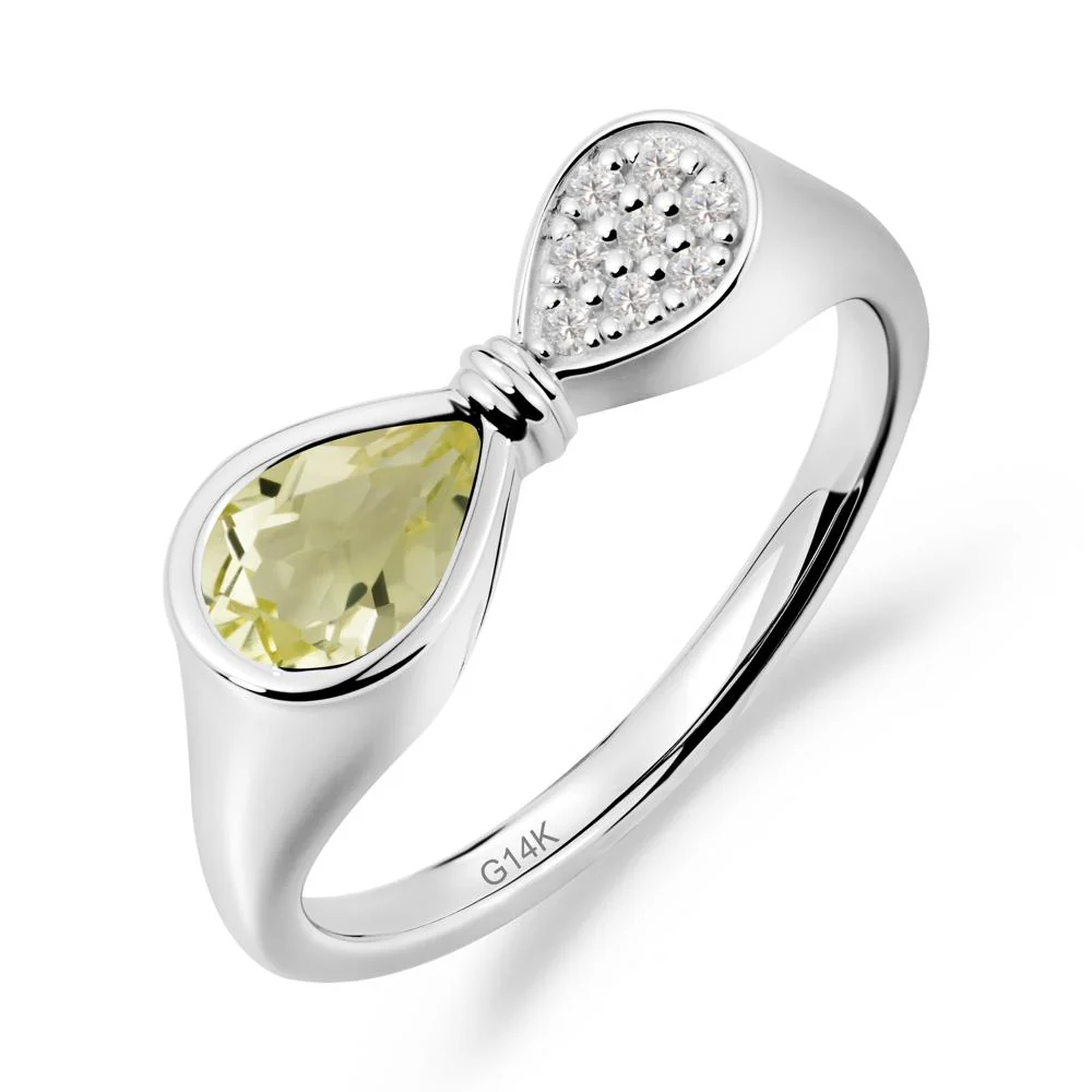 Teardrop Lemon Quartz Pave Bow Ring - Image 7