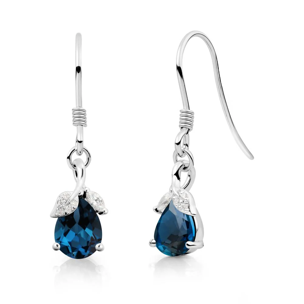 Teardrop London Blue Topaz French Hook Earrings - Image 8