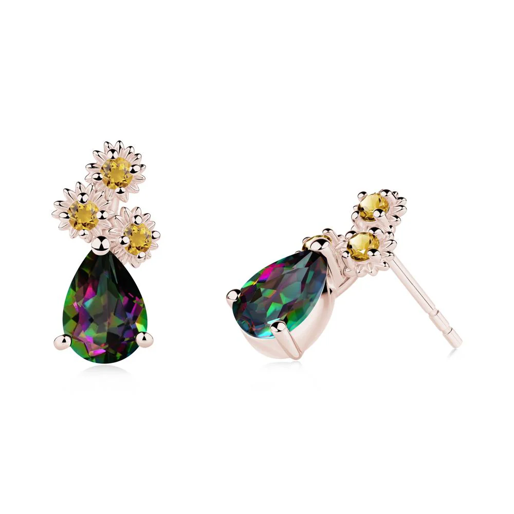 Teardrop Mystic Topaz and Citrine Flower Stud Earrings - Image 6