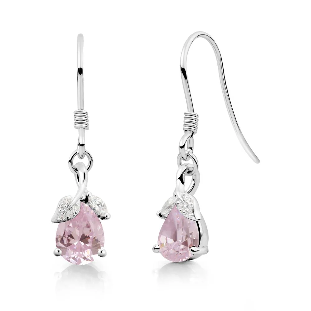 Teardrop Pink Cubic Zirconia French Hook Earrings - Image 2