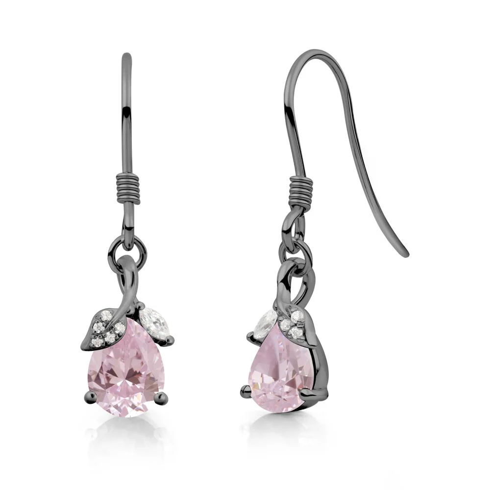 Teardrop Pink Cubic Zirconia French Hook Earrings - Image 3