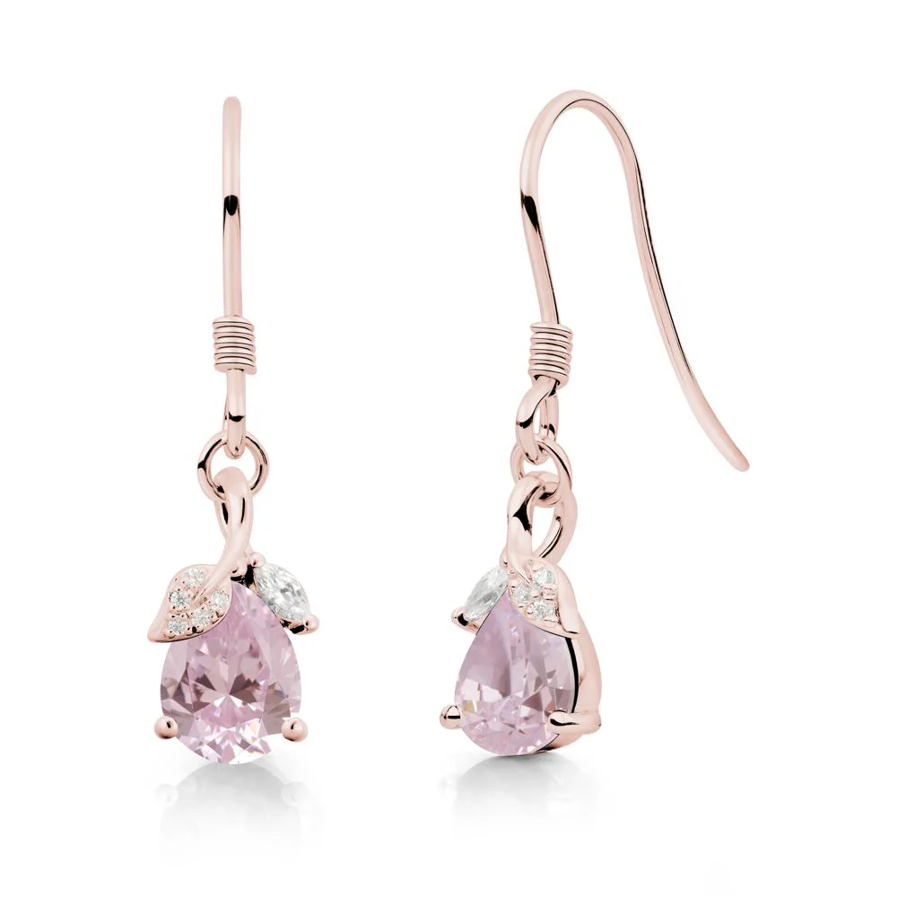 Teardrop Pink Cubic Zirconia French Hook Earrings - Image 5