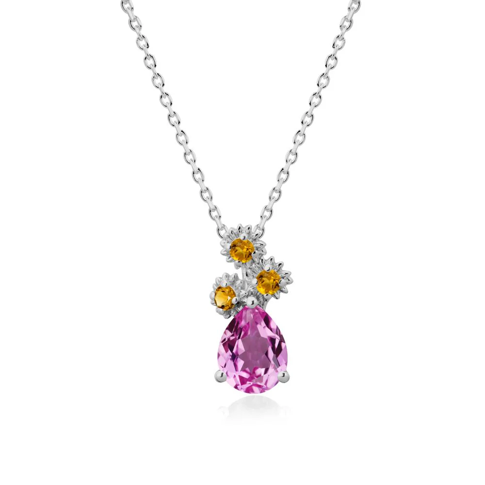 Teardrop Pink Sapphire and Citrine Flower Pendant - Image 8