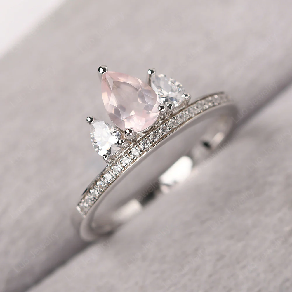Rose Quartz 3 Stone Mothers Ring - Image 2