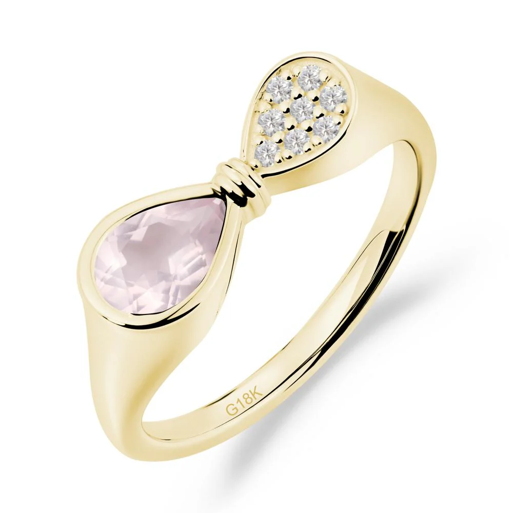 Teardrop Rose Quartz Pave Bow Ring - Image 2