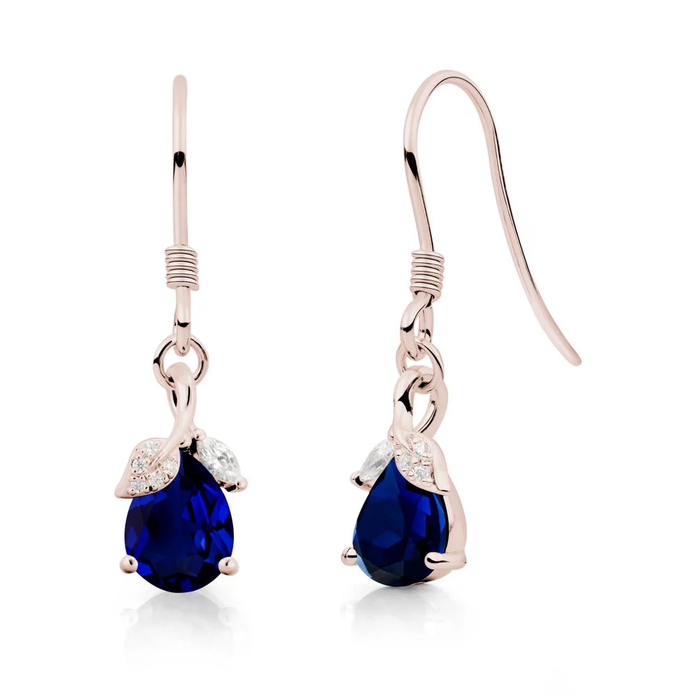 Teardrop Sapphire French Hook Earrings - Image 3