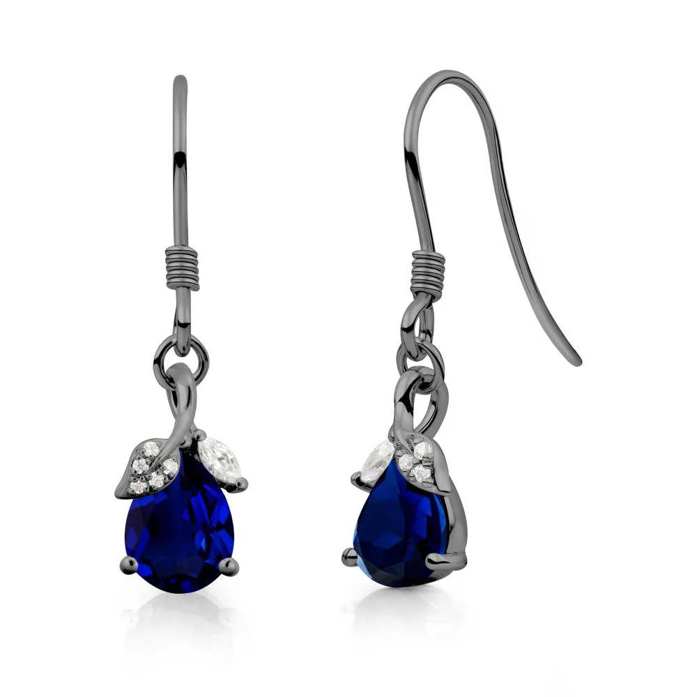 Teardrop Sapphire French Hook Earrings - Image 7