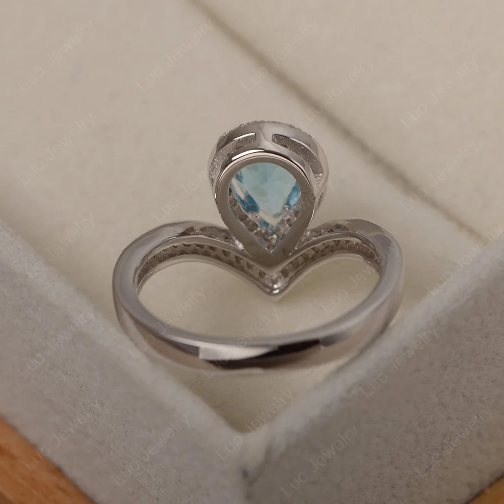 Teardrop Shaped Swiss Blue Topaz Chevron Ring - Image 3