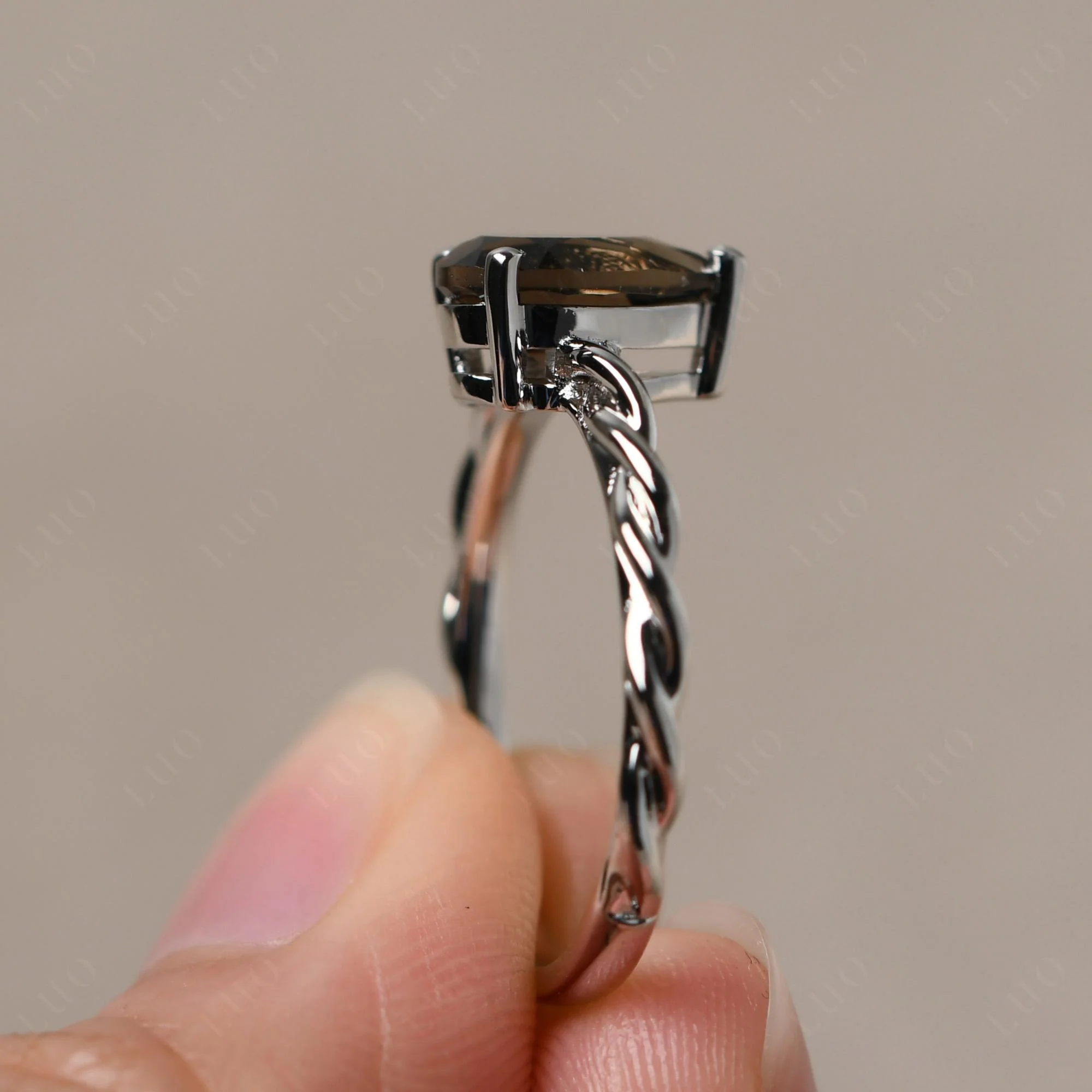 Teardrop Smoky Quartz Solitaire Ring - Image 13