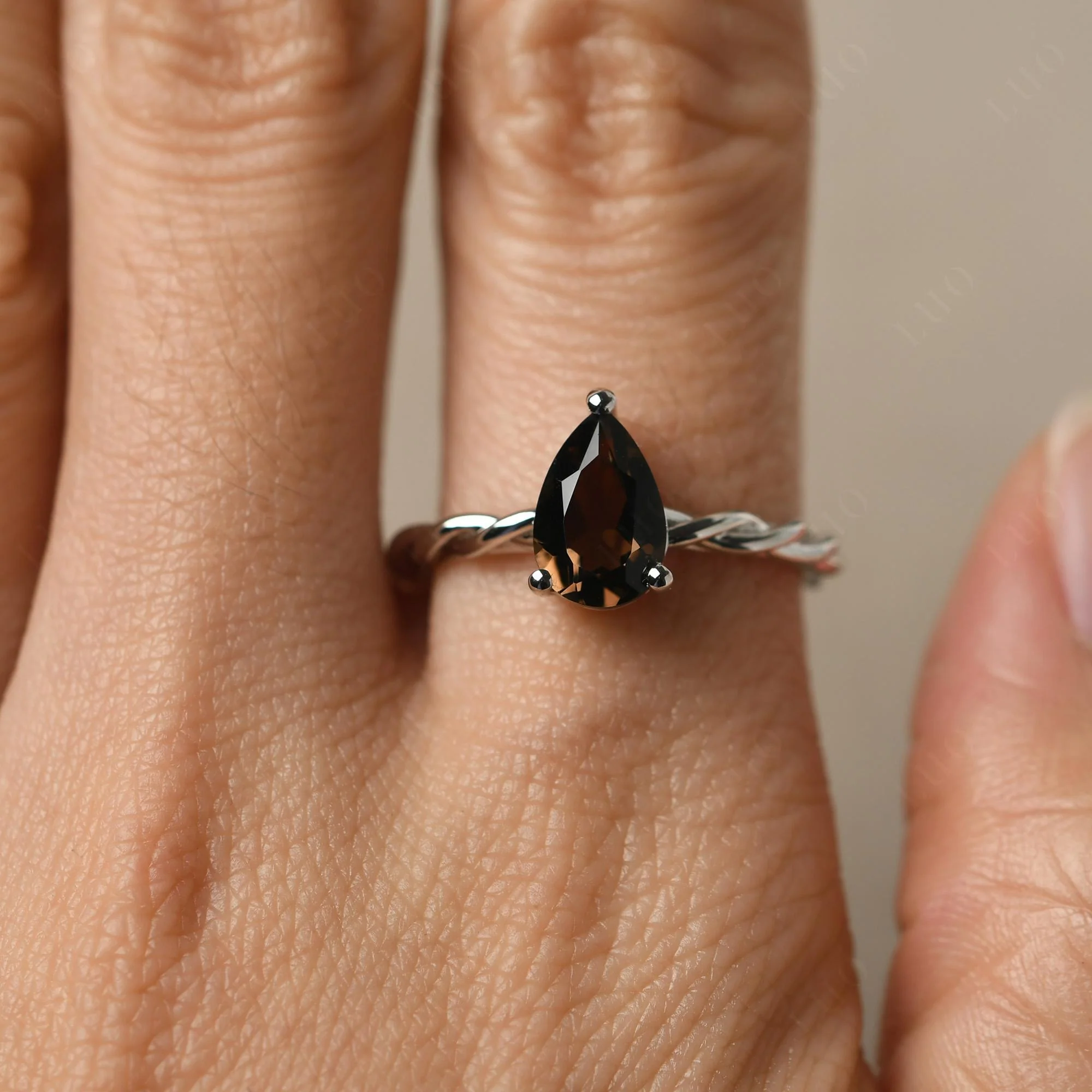 Teardrop Smoky Quartz Solitaire Ring - Image 14