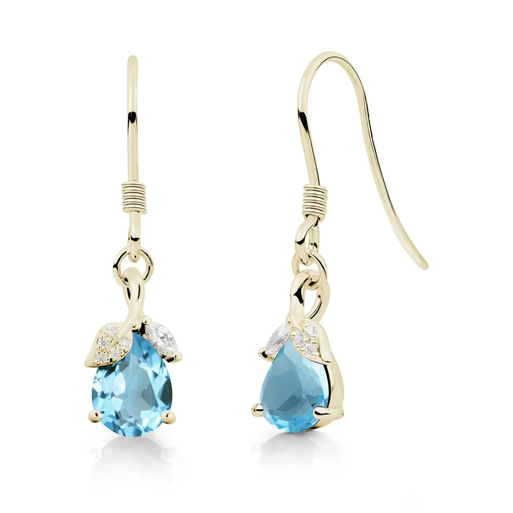 Teardrop Swiss Blue Topaz French Hook Earrings