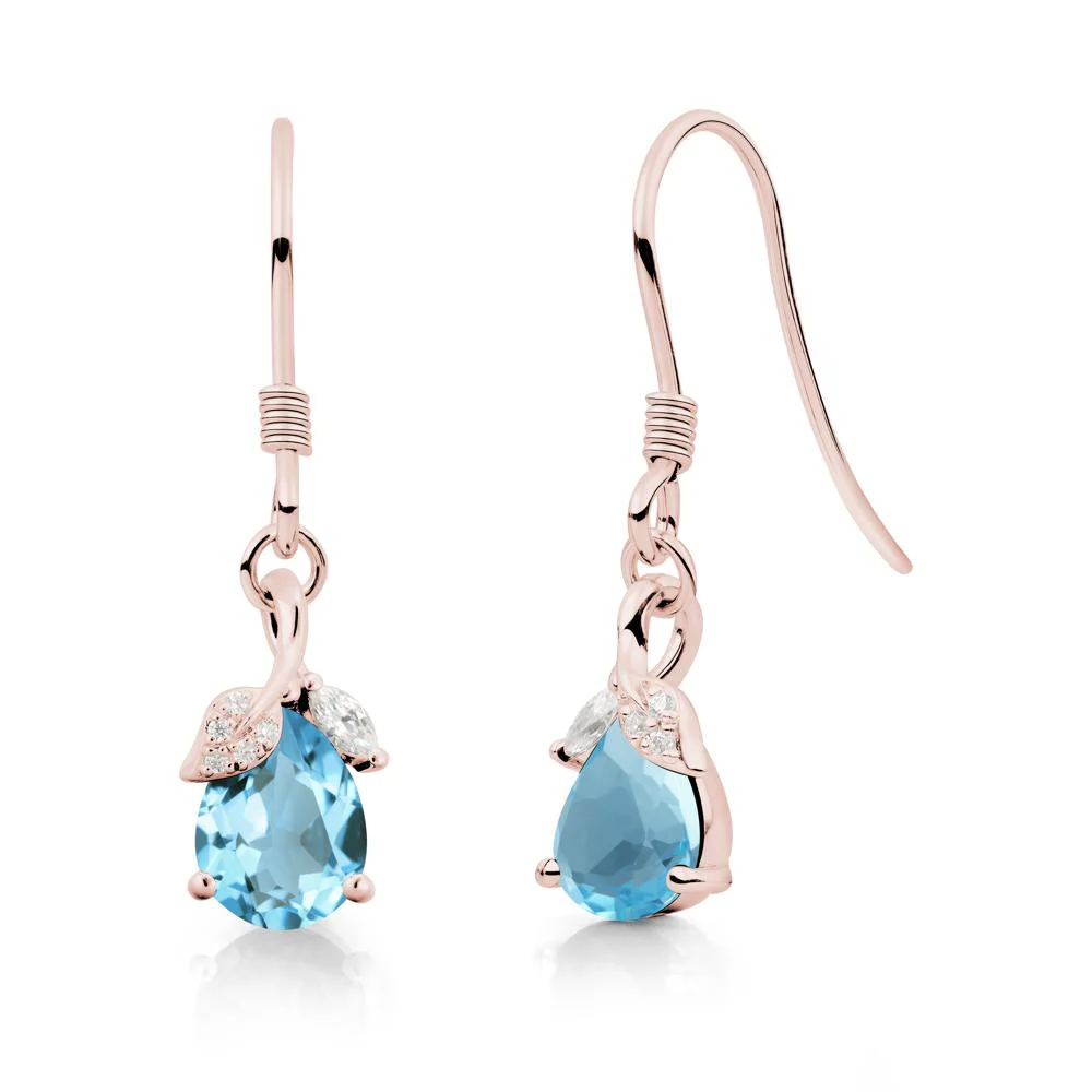 Teardrop Swiss Blue Topaz French Hook Earrings - Image 2