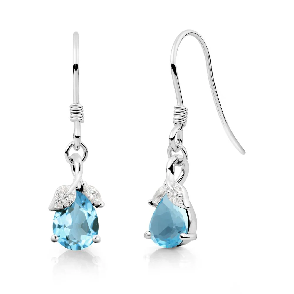 Teardrop Swiss Blue Topaz French Hook Earrings - Image 6