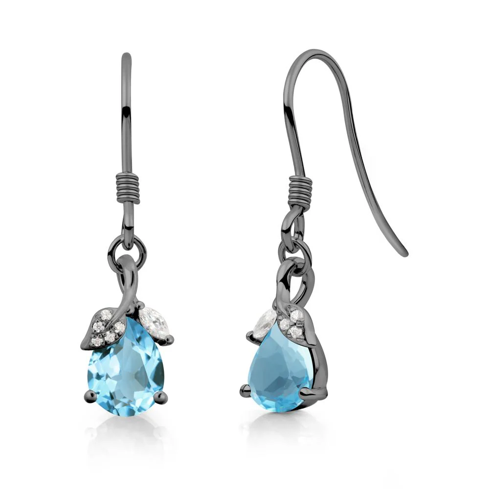 Teardrop Swiss Blue Topaz French Hook Earrings - Image 9
