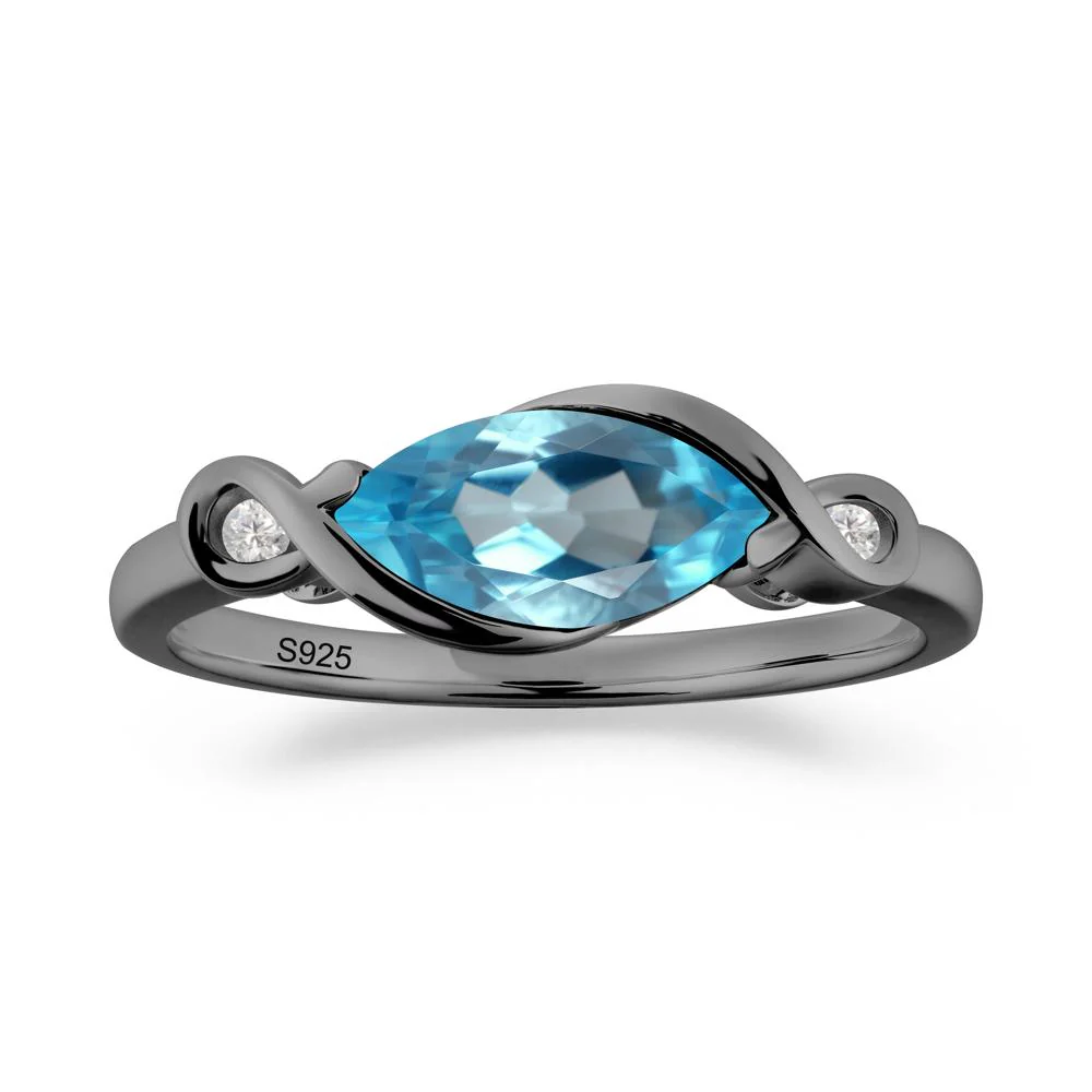 Teardrop Swiss Blue Topaz Pave Bow Ring - Image 2