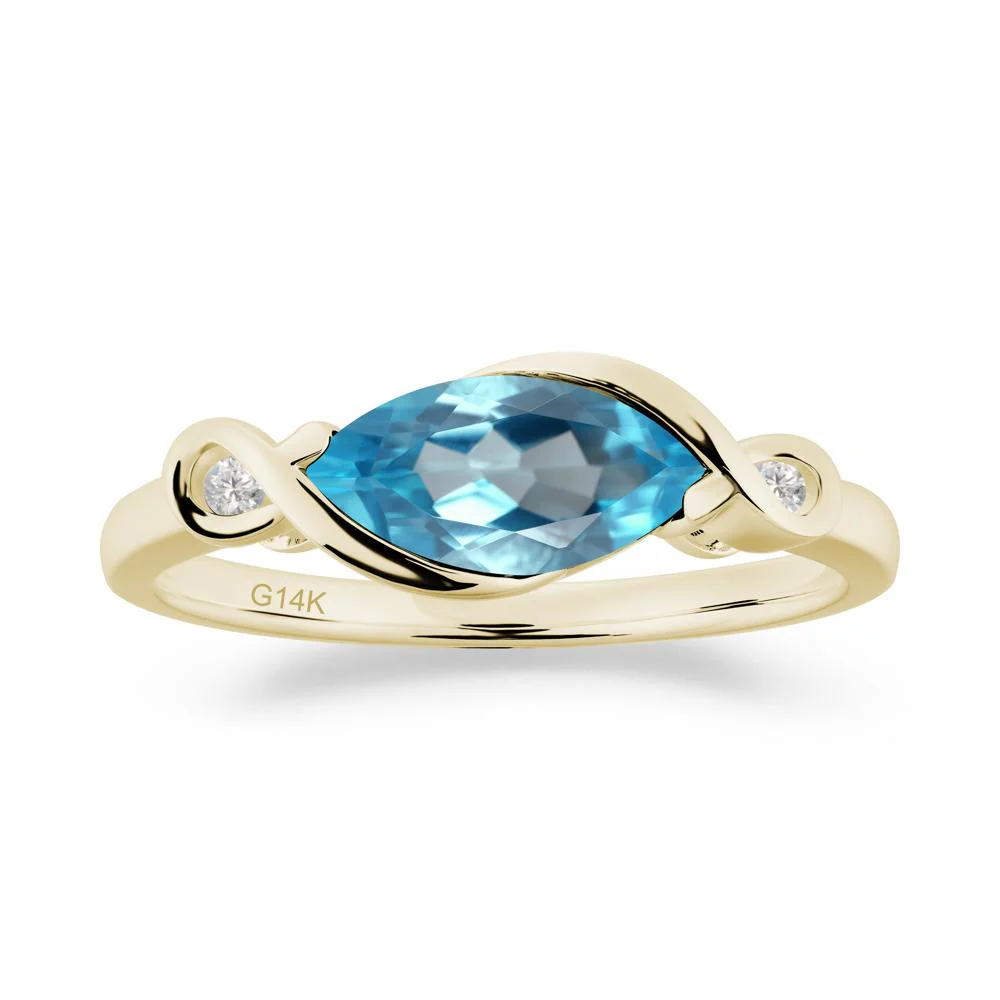 Teardrop Swiss Blue Topaz Pave Bow Ring - Image 4