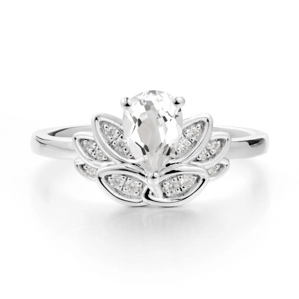 Teardrop White Topaz Petal Ring - Image 5