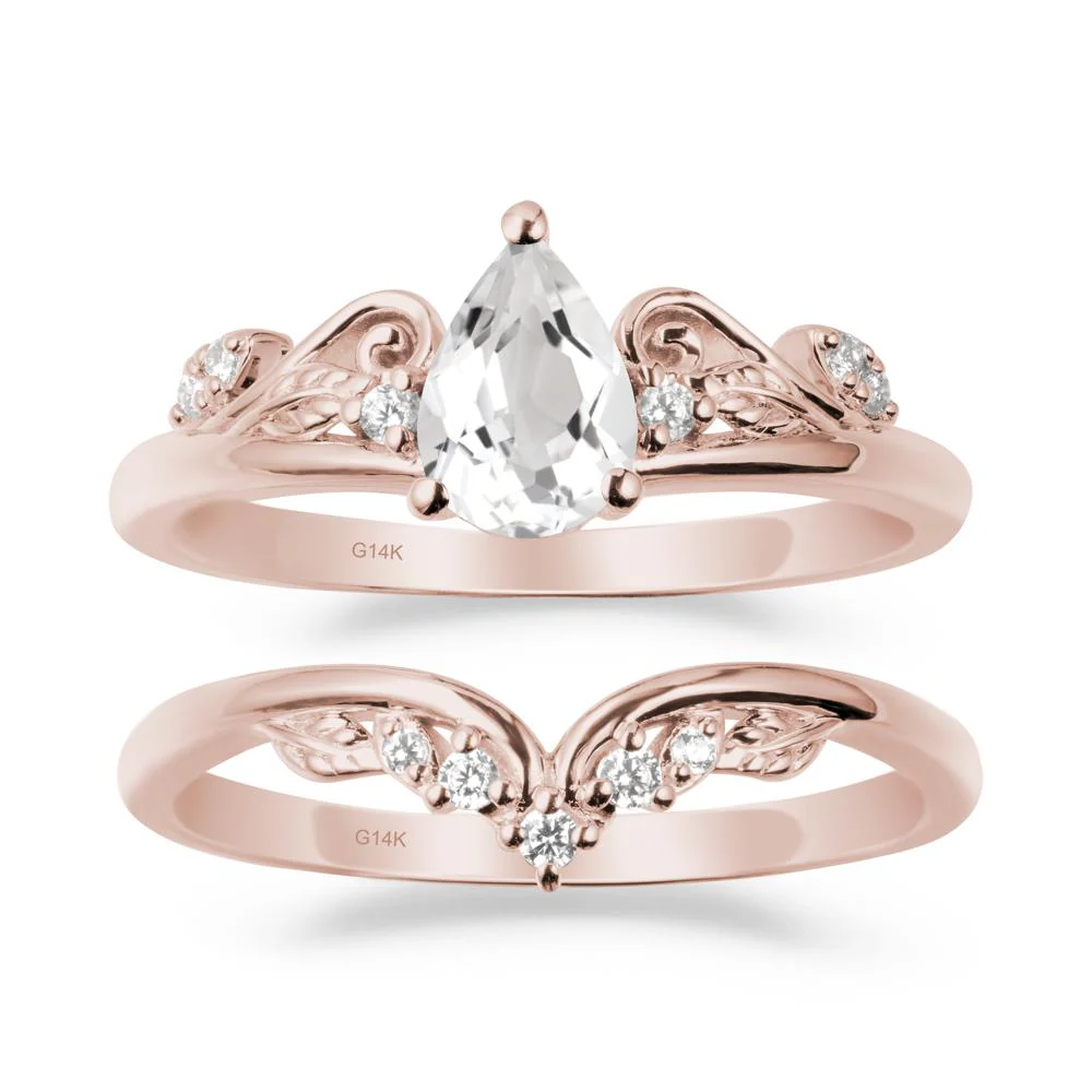 Teardrop White Topaz Promise Ring Set