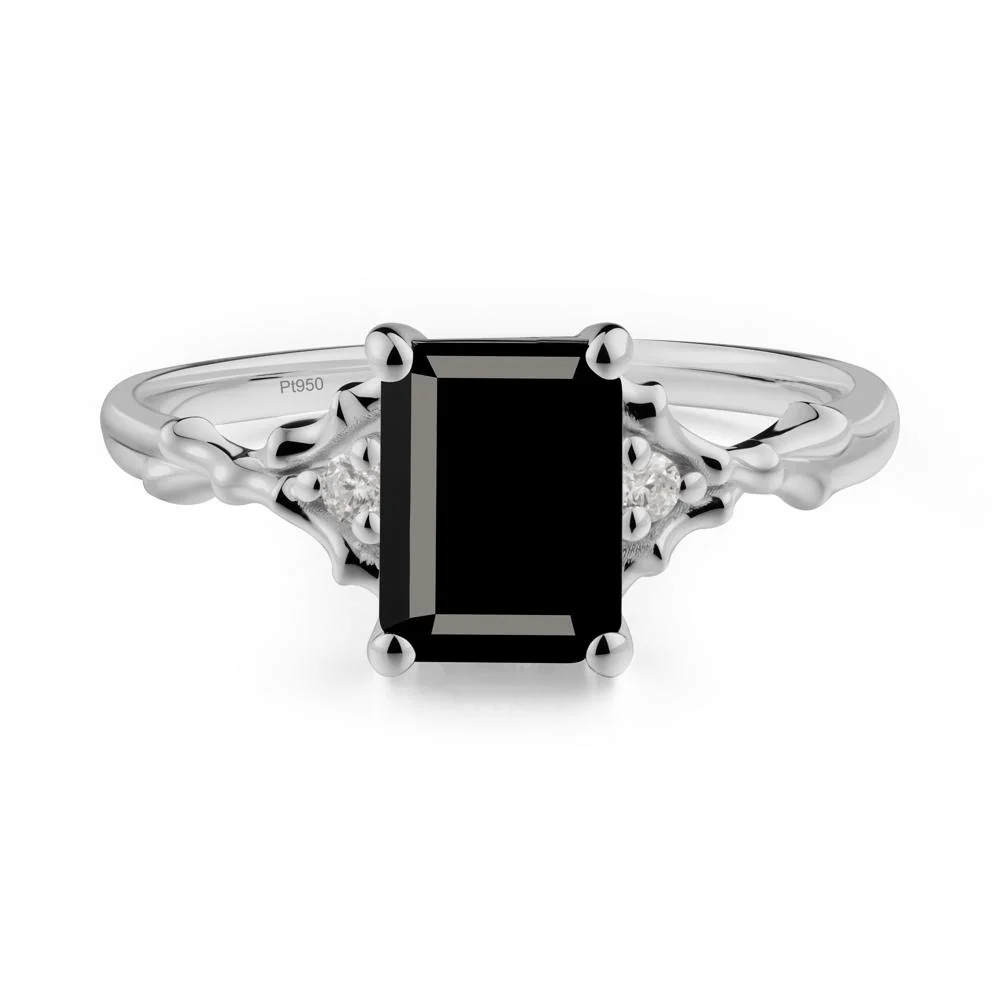 Thorn Twig Emerald Cut Black Spinel Ring