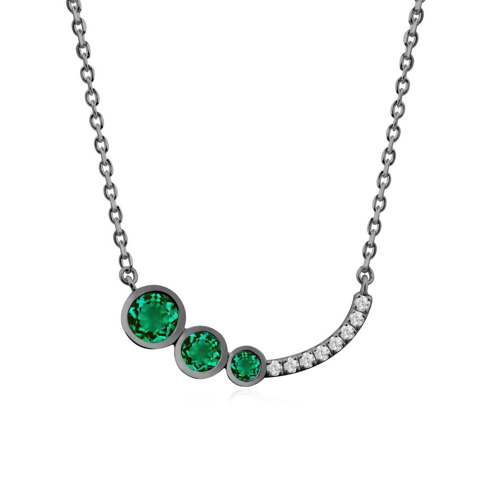 Three Stone Bezel-Set Emerald Necklace - Image 6