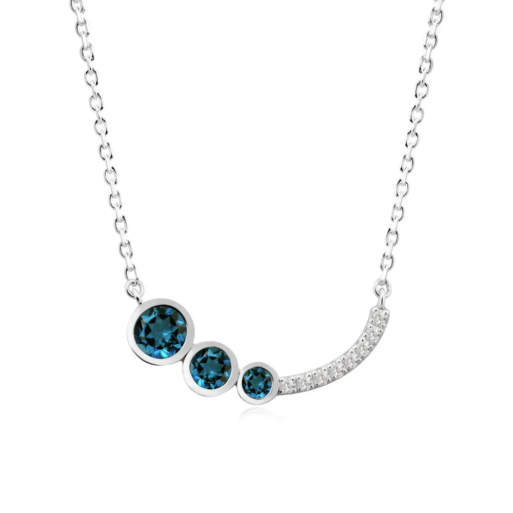 Three Stone Bezel-Set London Blue Topaz Necklace - Image 4