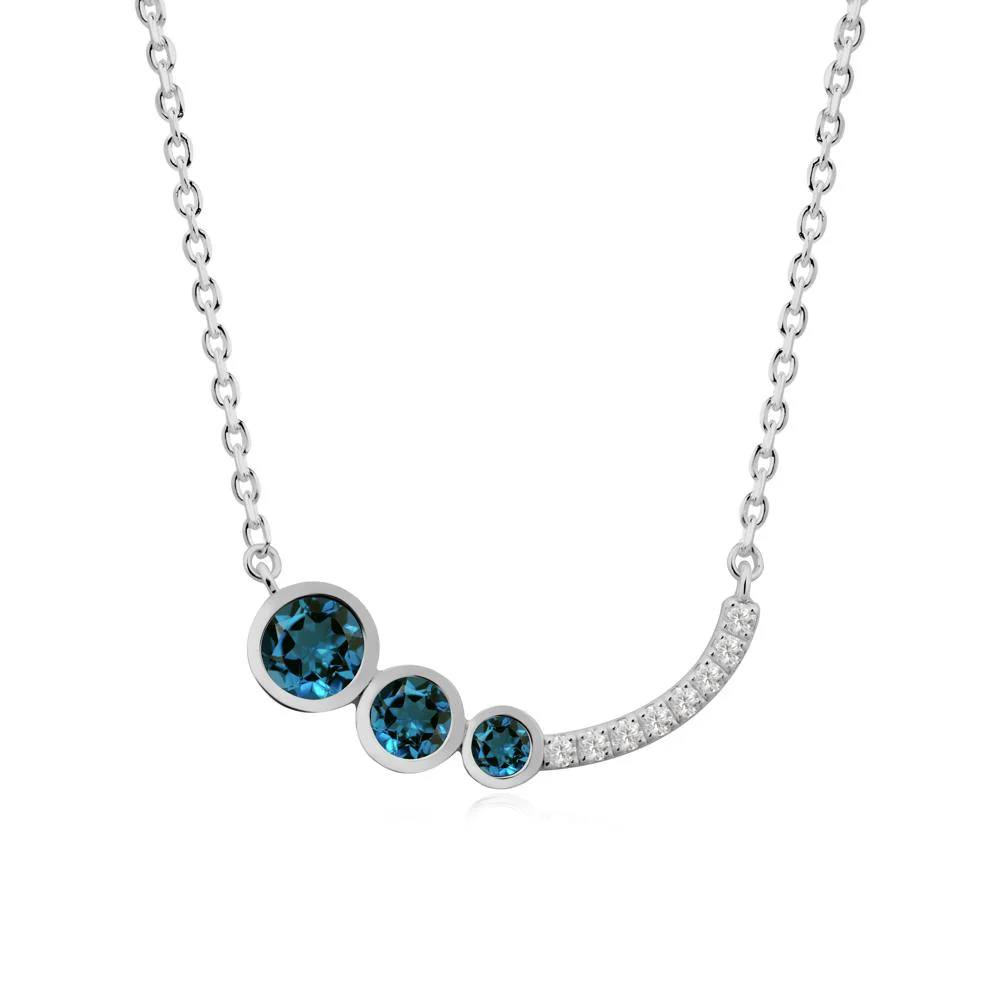 Three Stone Bezel-Set London Blue Topaz Necklace - Image 9