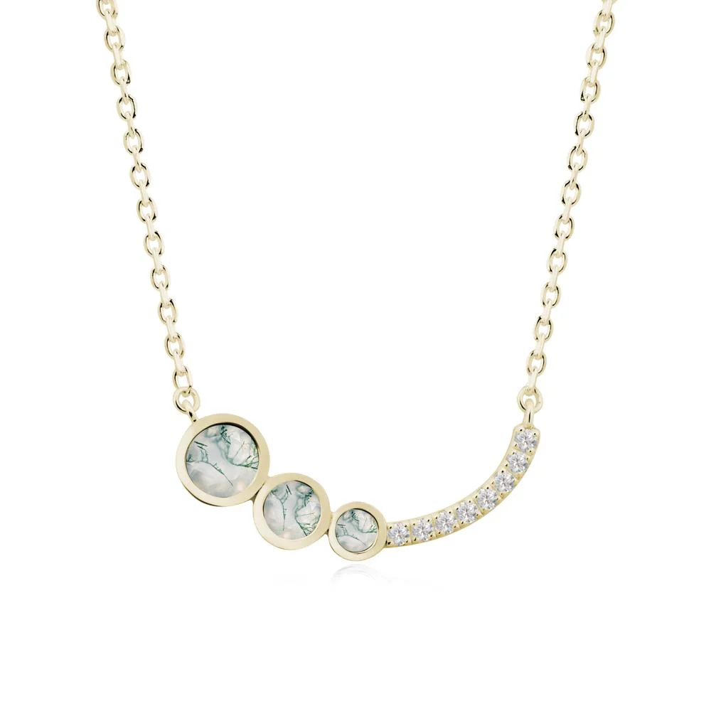 Three Stone Bezel-Set Moss Agate Necklace