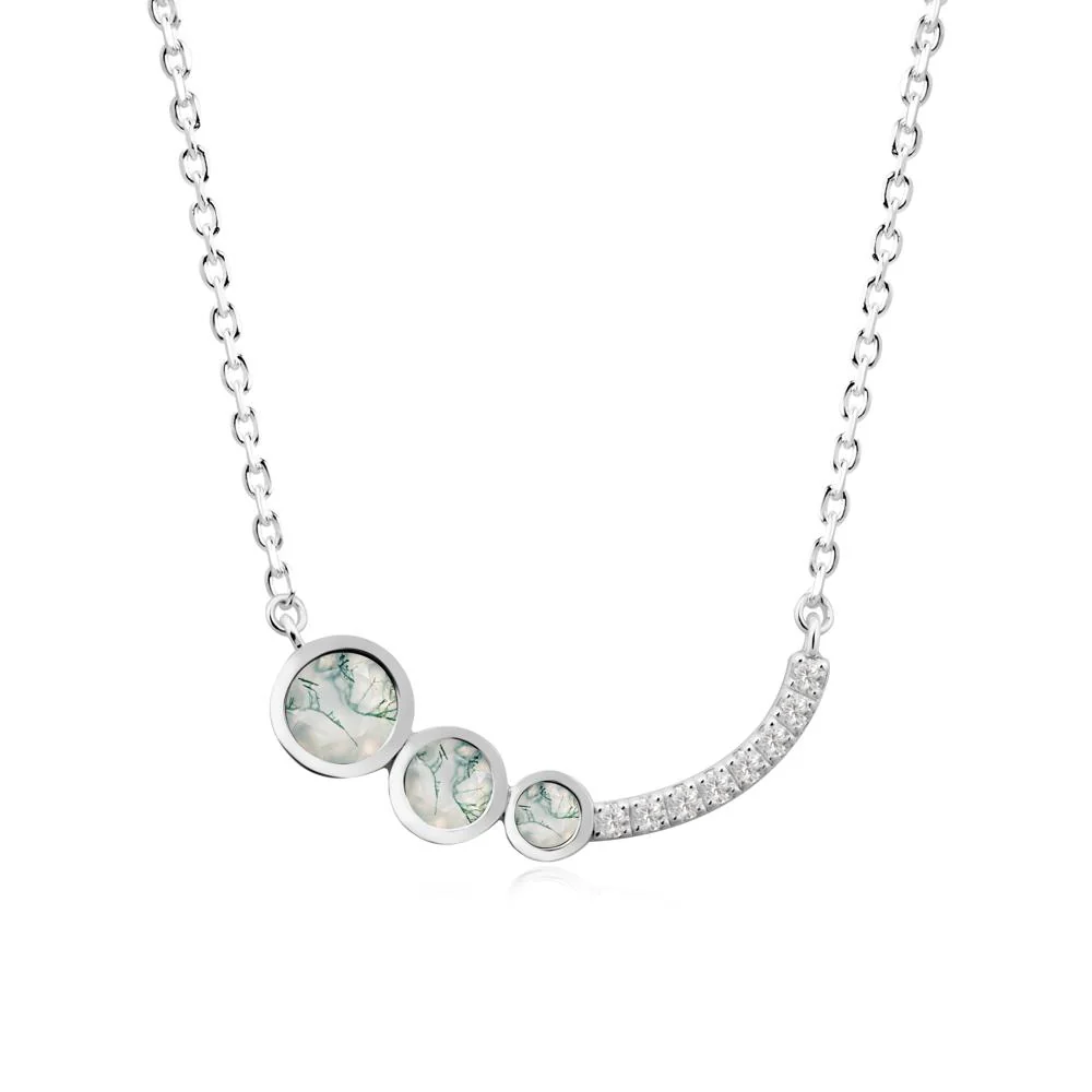 Three Stone Bezel-Set Moss Agate Necklace - Image 3