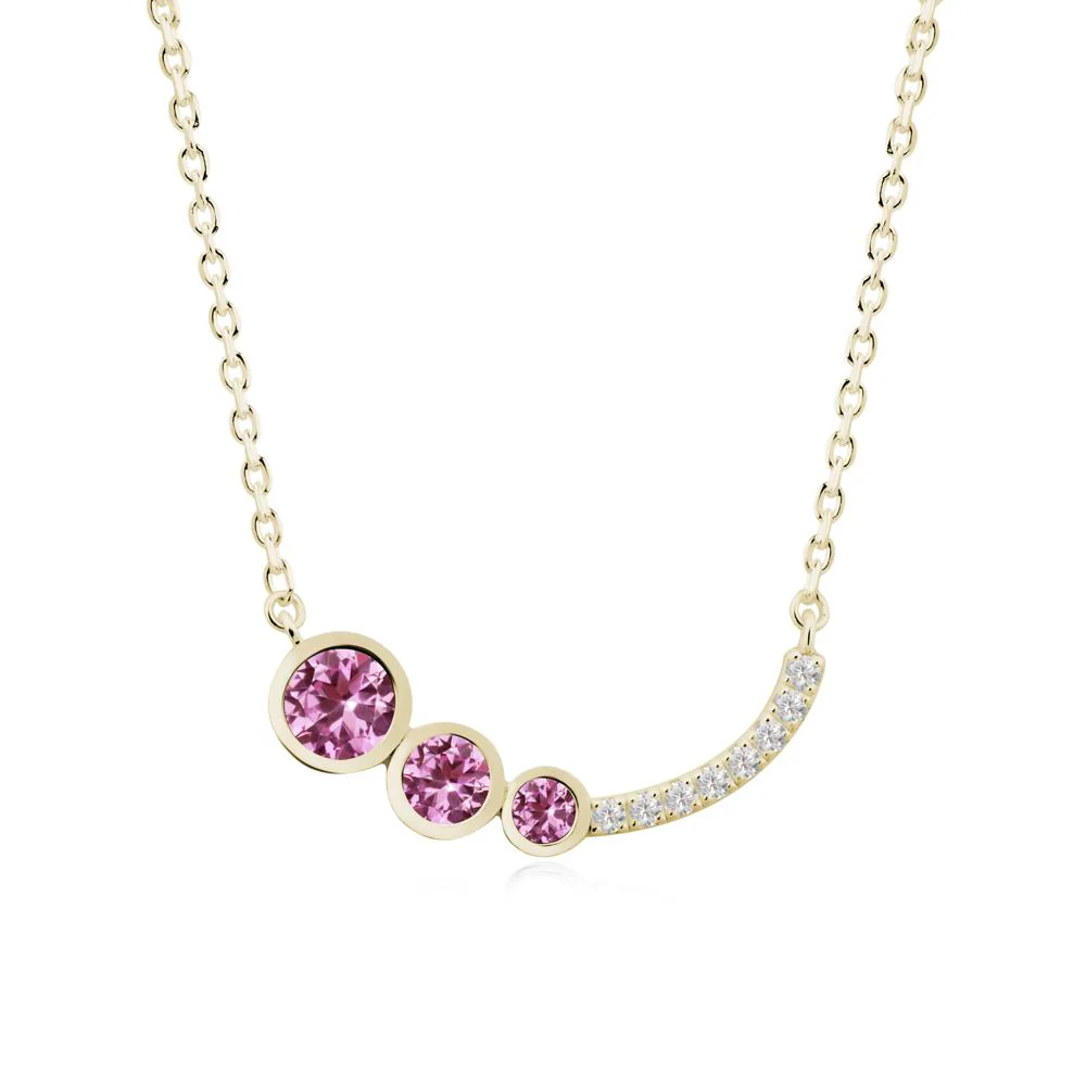 Three Stone Bezel-Set Pink Sapphire Necklace - Image 2