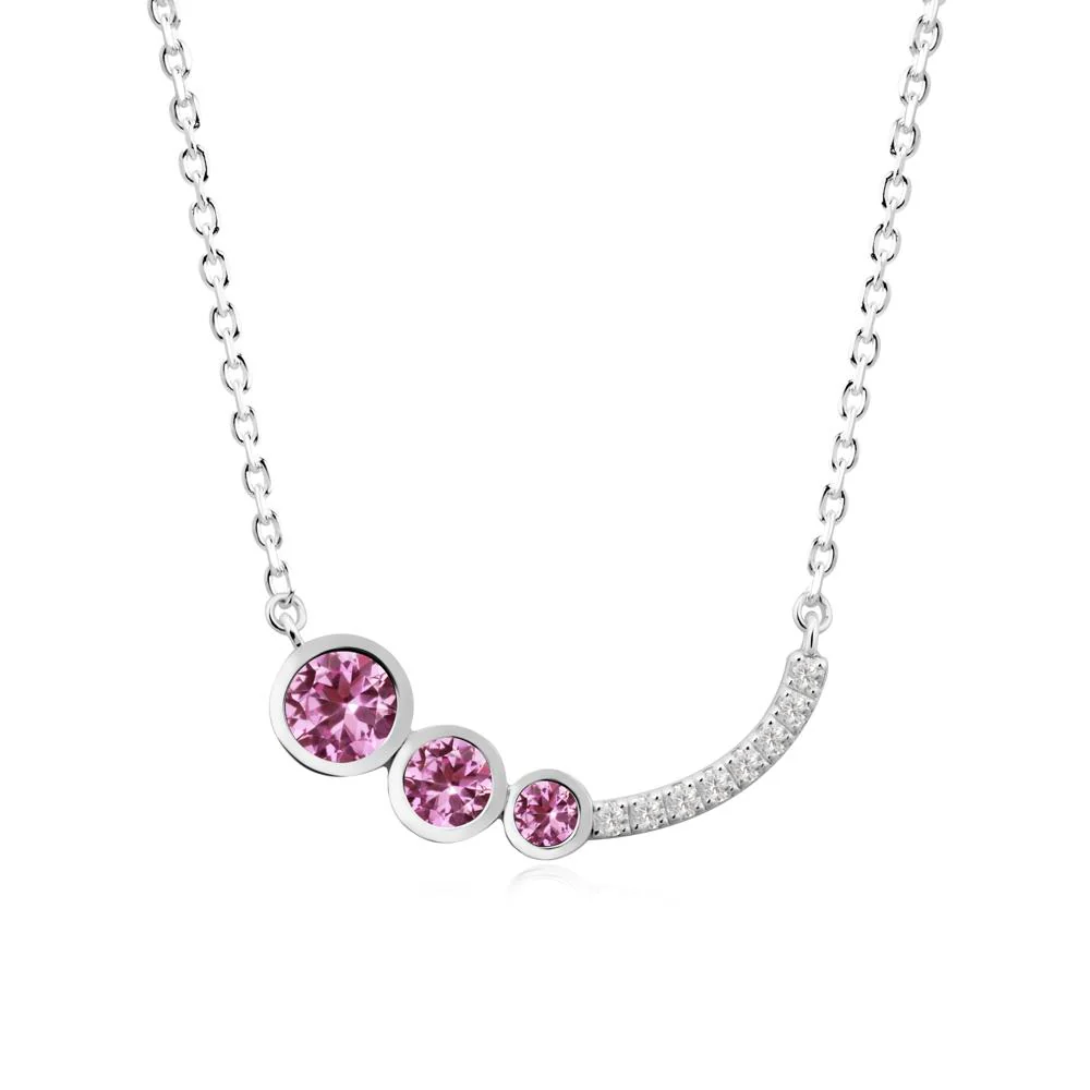 Three Stone Bezel-Set Pink Sapphire Necklace - Image 3