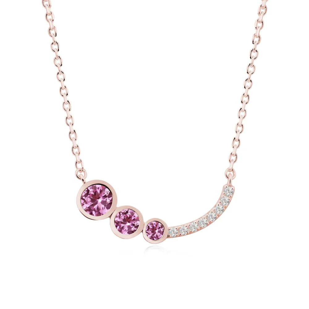 Three Stone Bezel-Set Pink Sapphire Necklace - Image 5