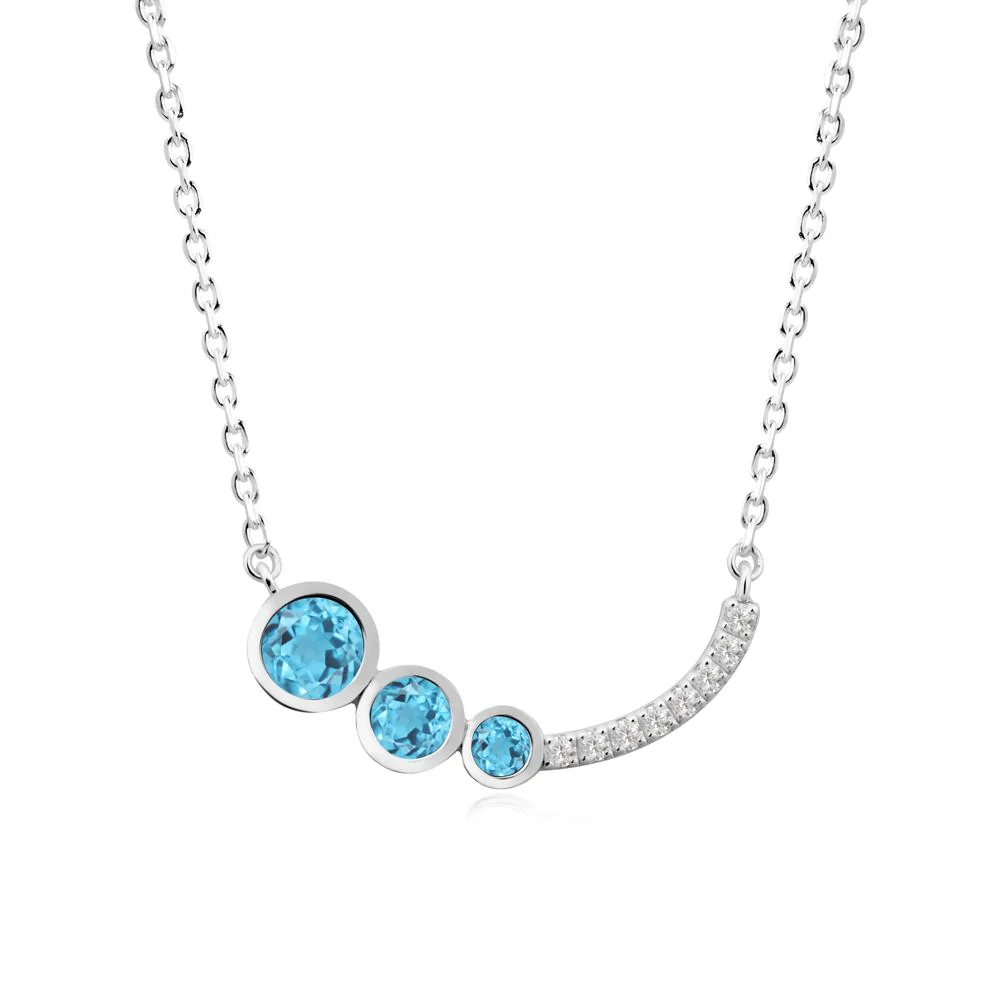 Three Stone Bezel-Set Swiss Blue Topaz Necklace - Image 3
