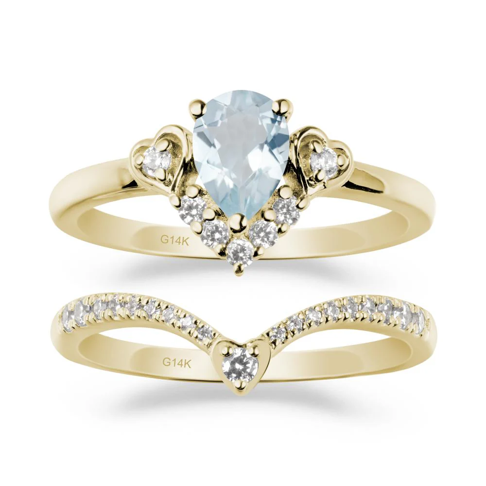 Tiara-Inspired Pear Shaped Aquamarine Ring Set - Image 3