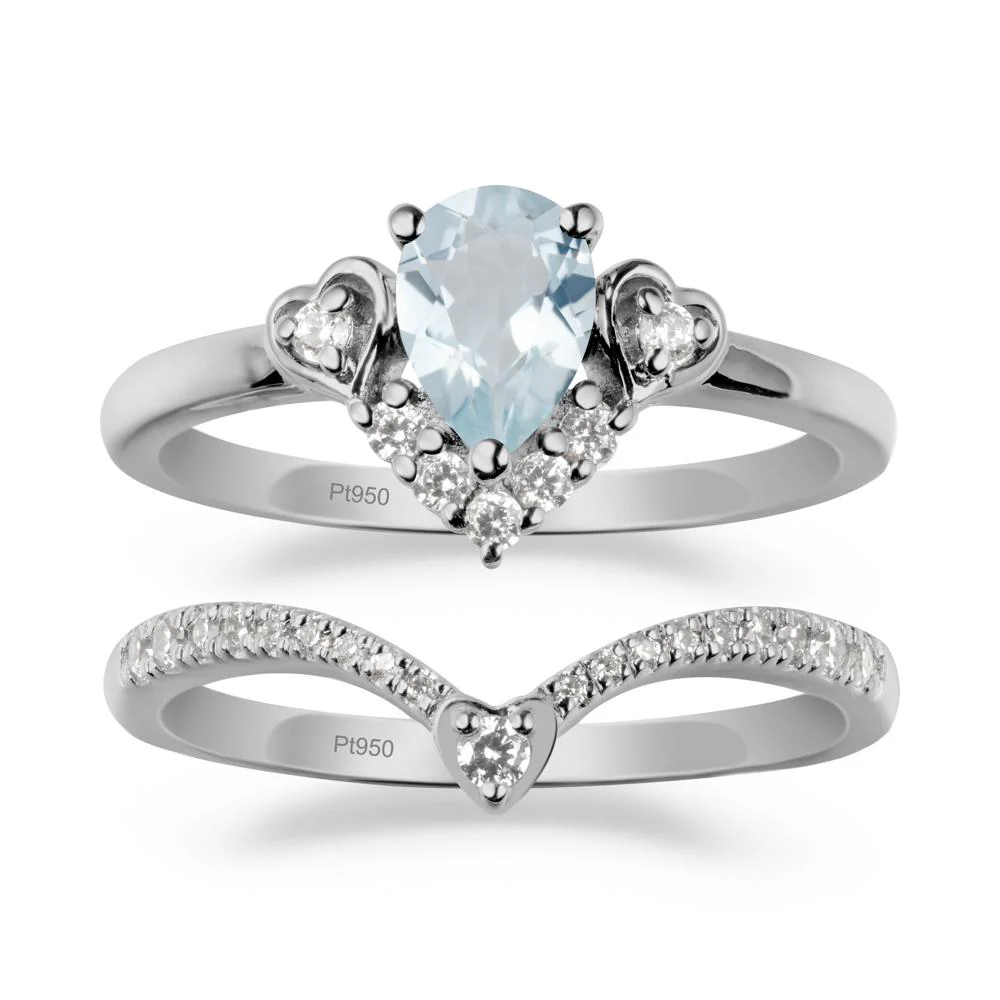 Tiara-Inspired Pear Shaped Aquamarine Ring Set - Image 8