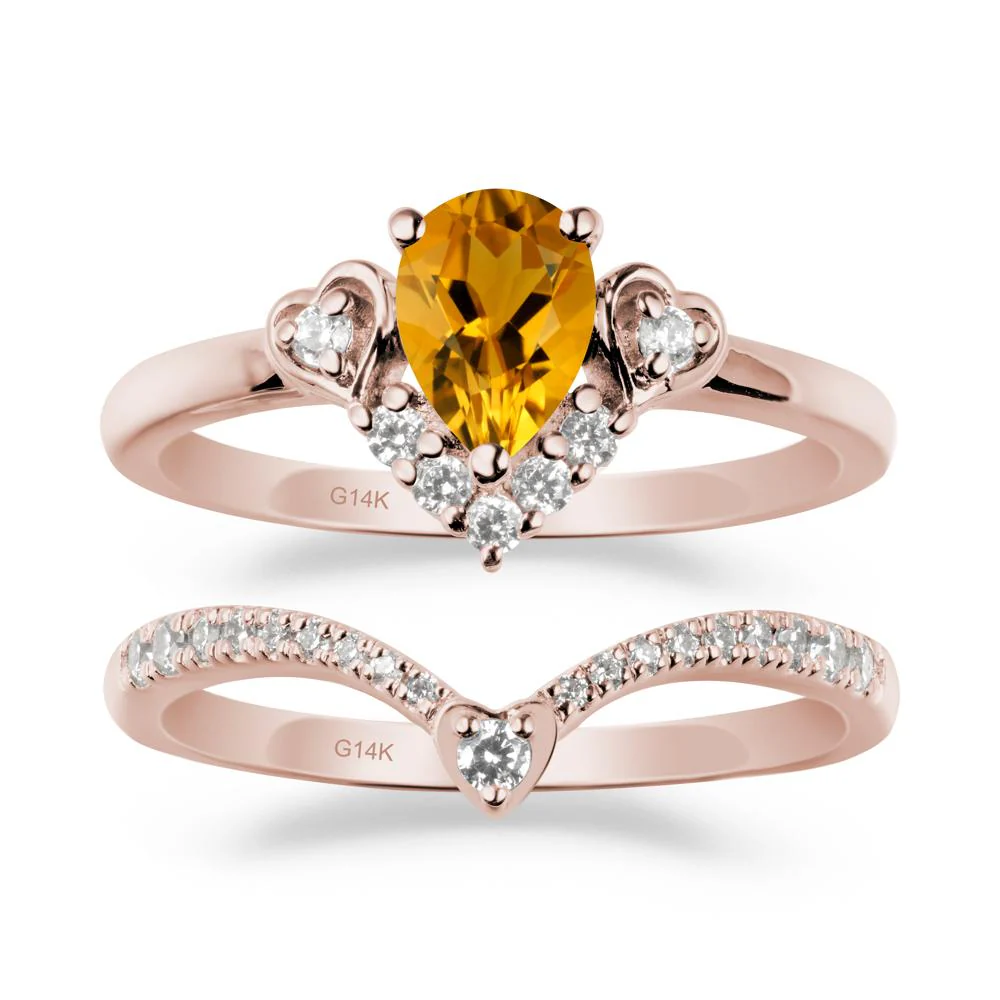Tiara-Inspired Pear Shaped Citrine Ring Set