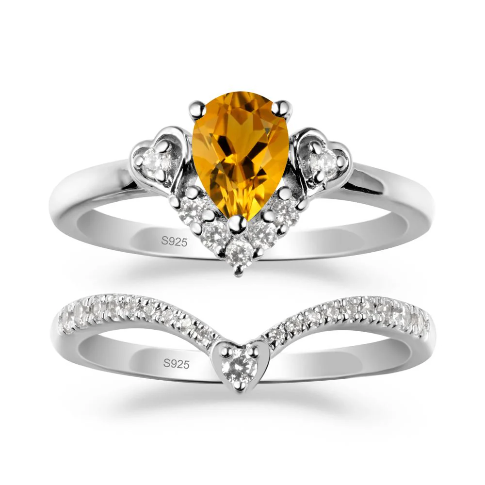 Tiara-Inspired Pear Shaped Citrine Ring Set - Image 9