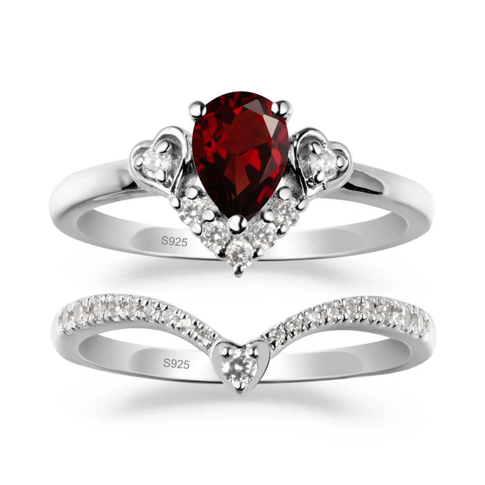 Tiara-Inspired Pear Shaped Garnet Ring Set - Image 9