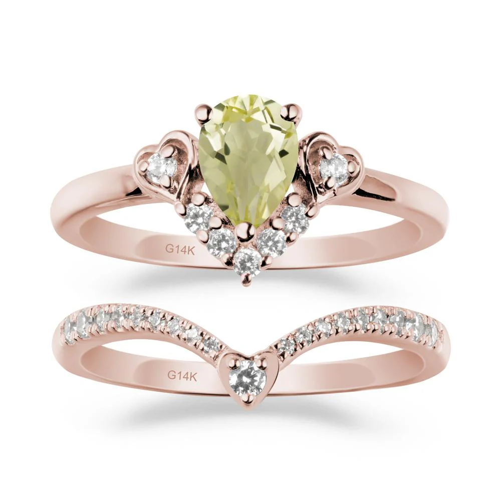 Tiara-Inspired Pear Shaped Lemon Quartz Ring Set