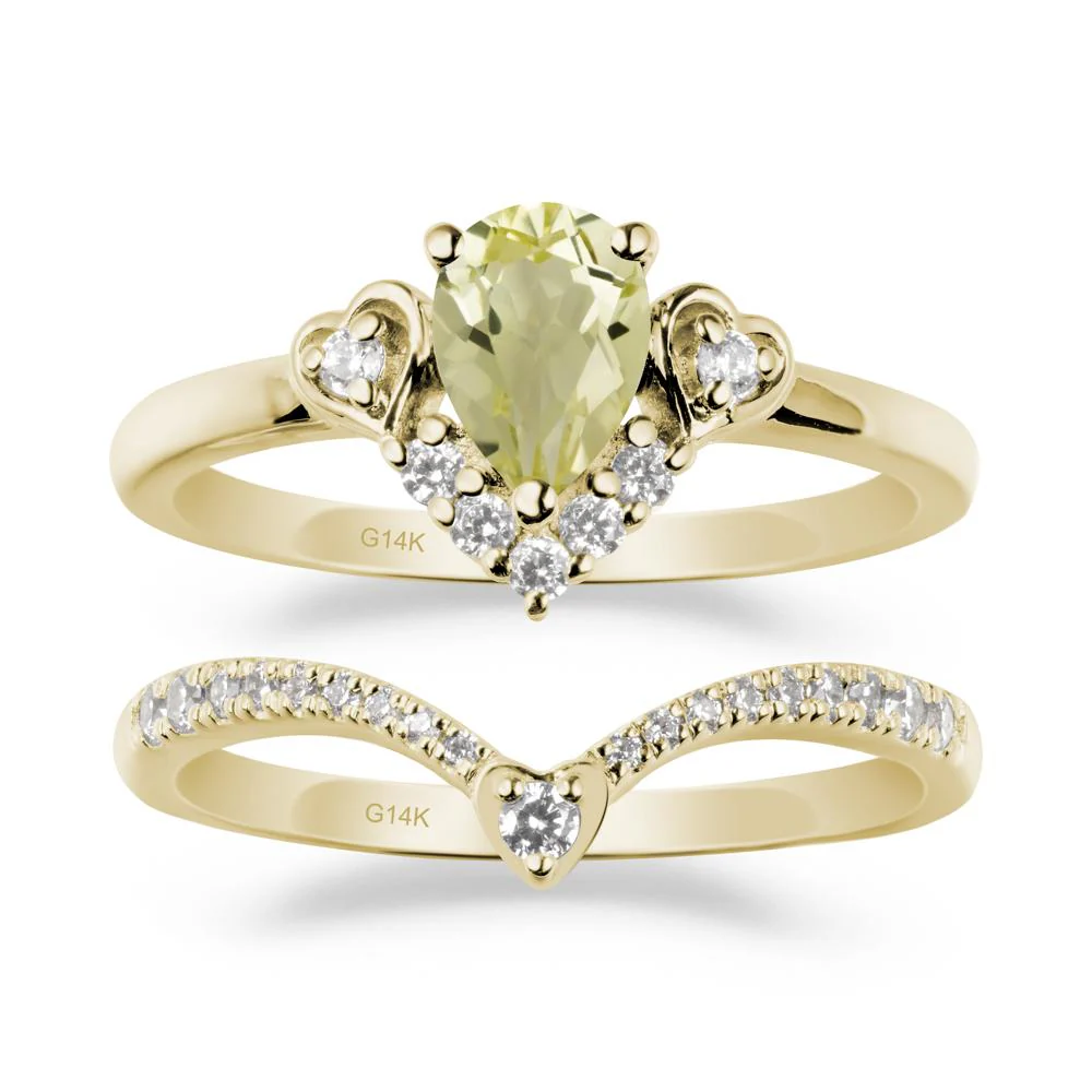 Tiara-Inspired Pear Shaped Lemon Quartz Ring Set - Image 3