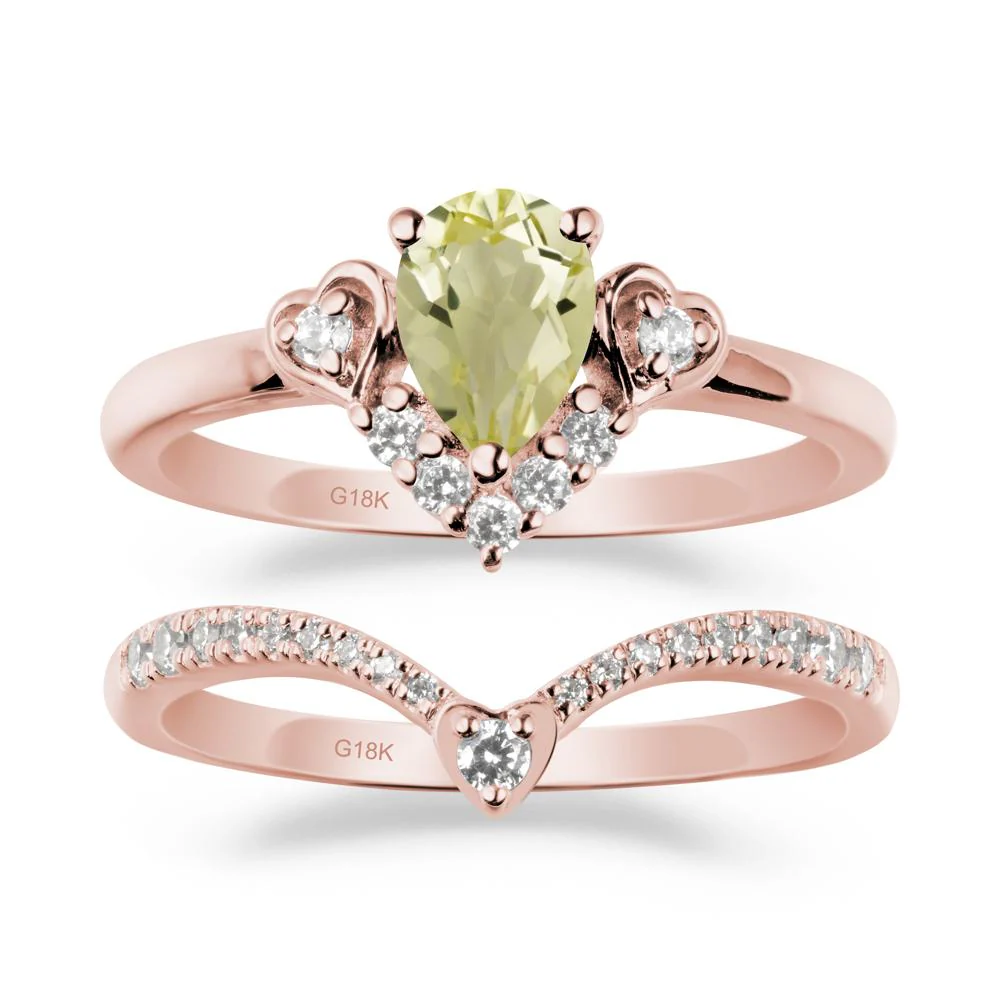 Tiara-Inspired Pear Shaped Lemon Quartz Ring Set - Image 4