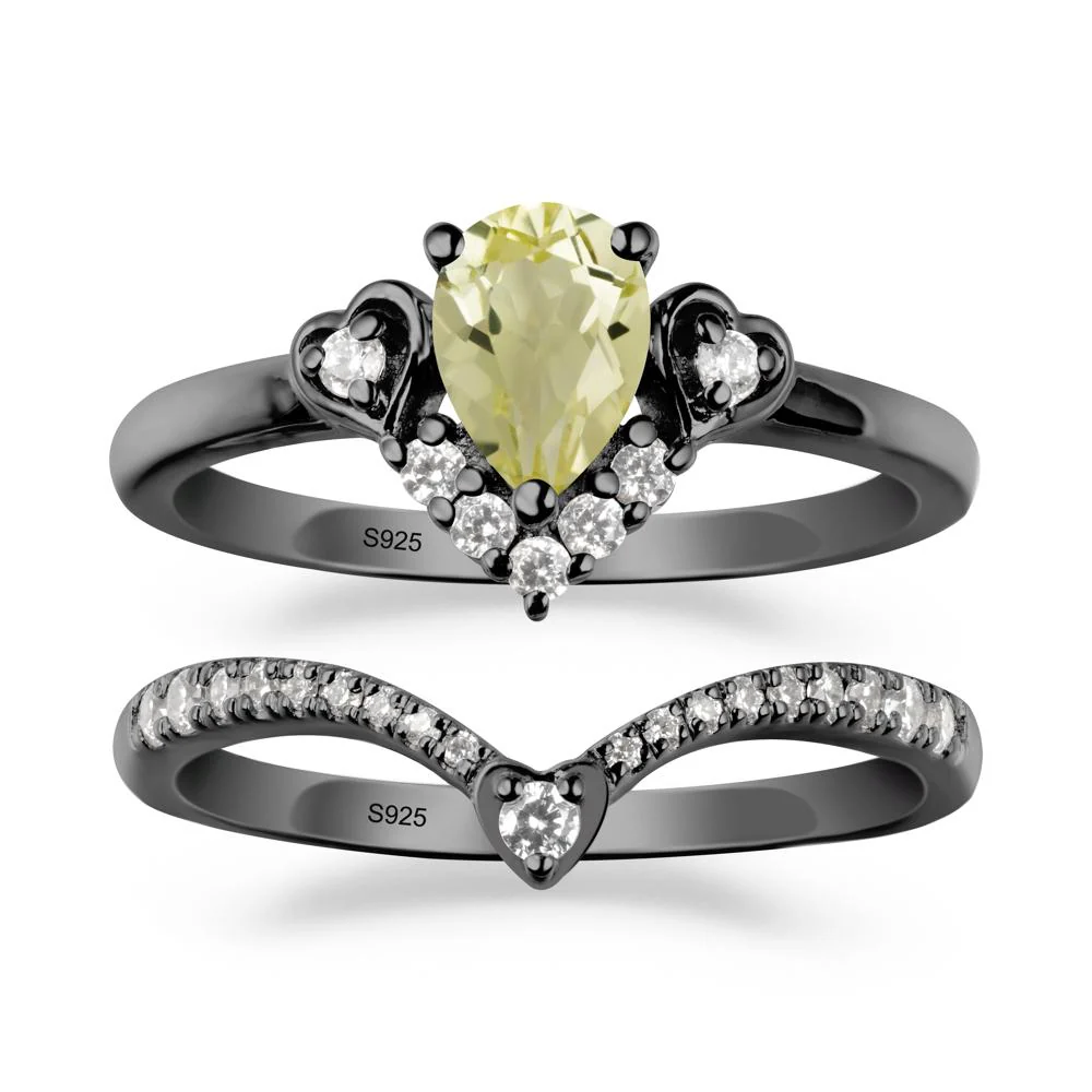 Tiara-Inspired Pear Shaped Lemon Quartz Ring Set - Image 7