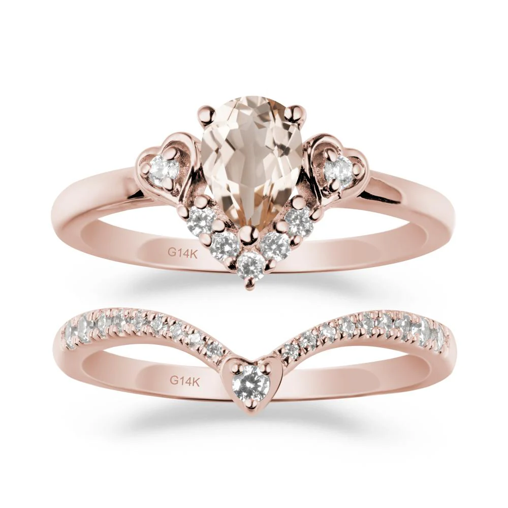 Tiara-Inspired Pear Shaped Morganite Ring Set