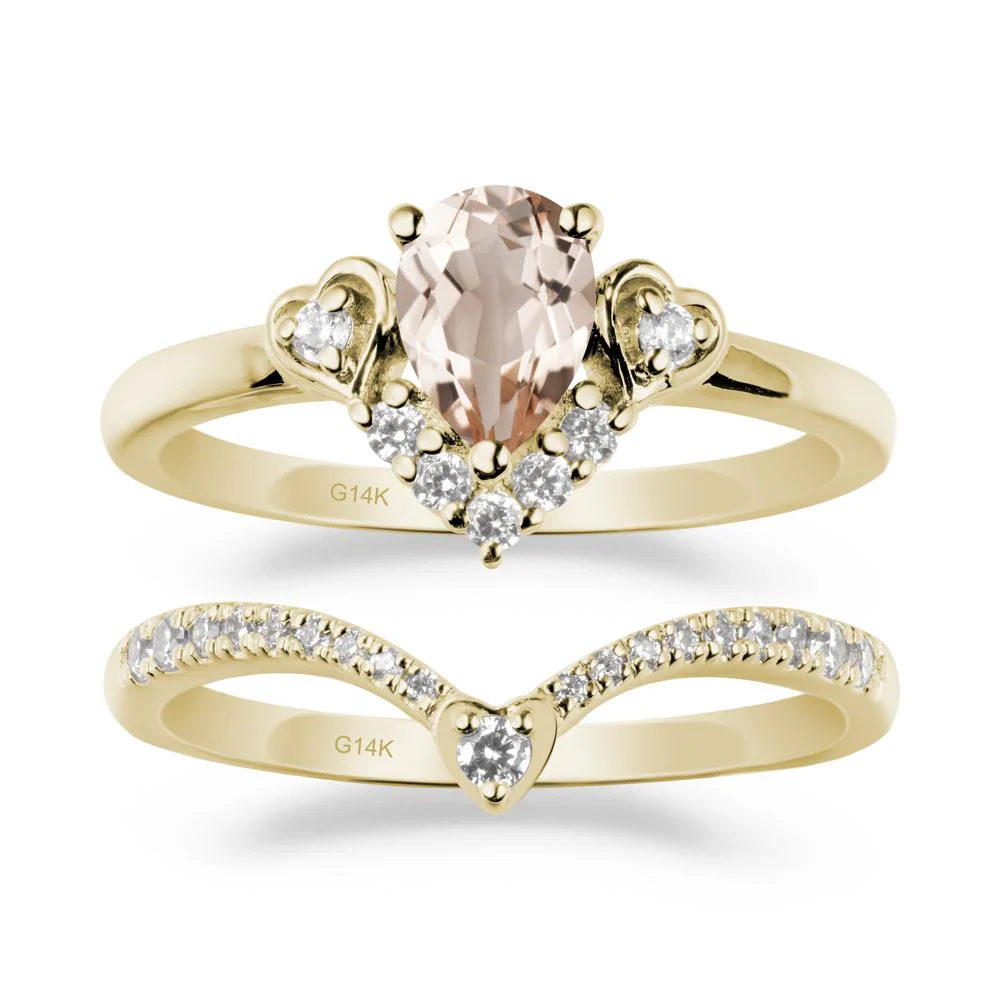 Tiara-Inspired Pear Shaped Morganite Ring Set - Image 3