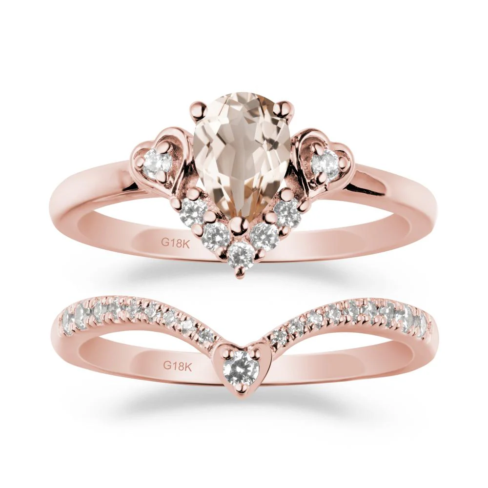 Tiara-Inspired Pear Shaped Morganite Ring Set - Image 4