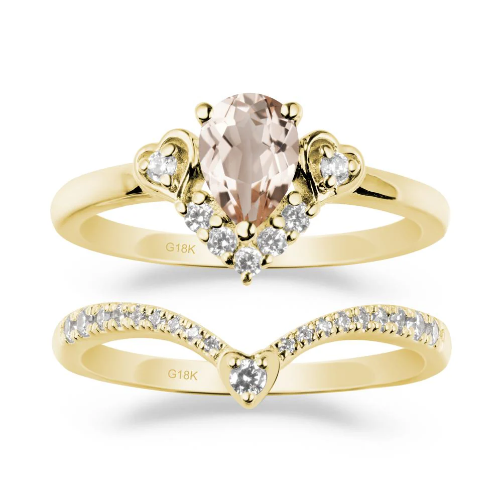 Tiara-Inspired Pear Shaped Morganite Ring Set - Image 6