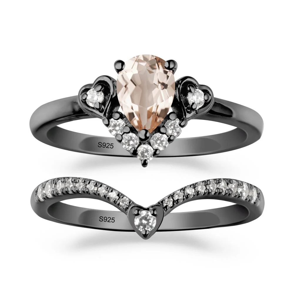 Tiara-Inspired Pear Shaped Morganite Ring Set - Image 7