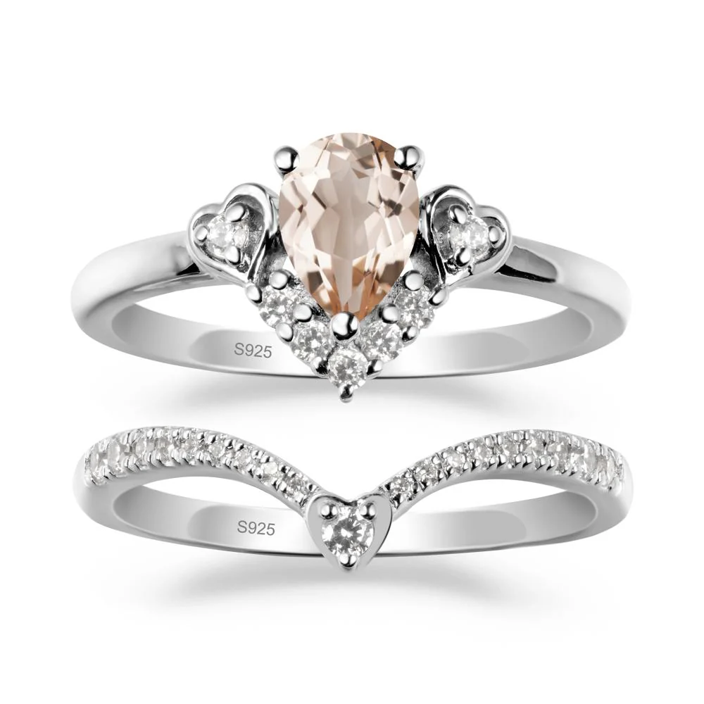Tiara-Inspired Pear Shaped Morganite Ring Set - Image 9
