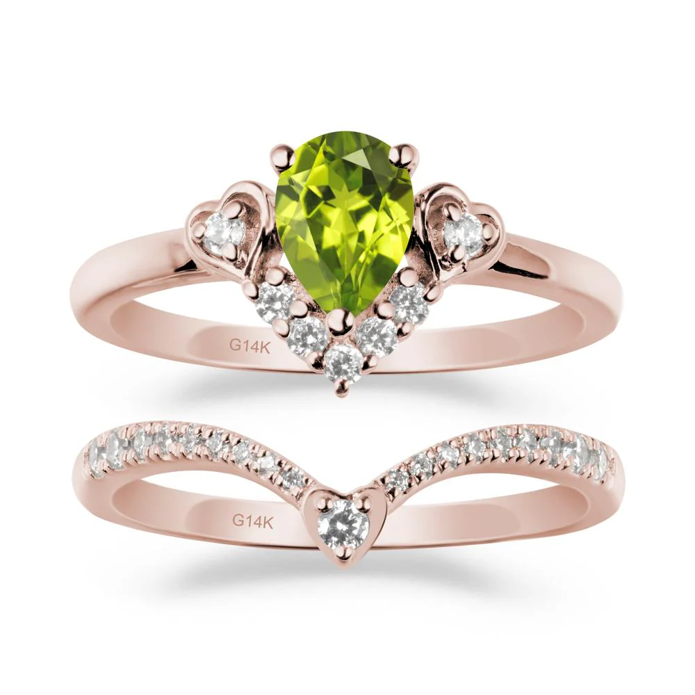 Tiara-Inspired Pear Shaped Peridot Ring Set
